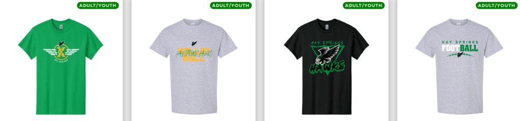 Hawks Fall Apparel example shirts.
