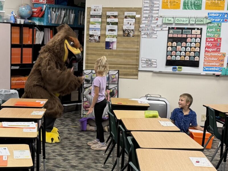 New Hawk mascot in the classroom