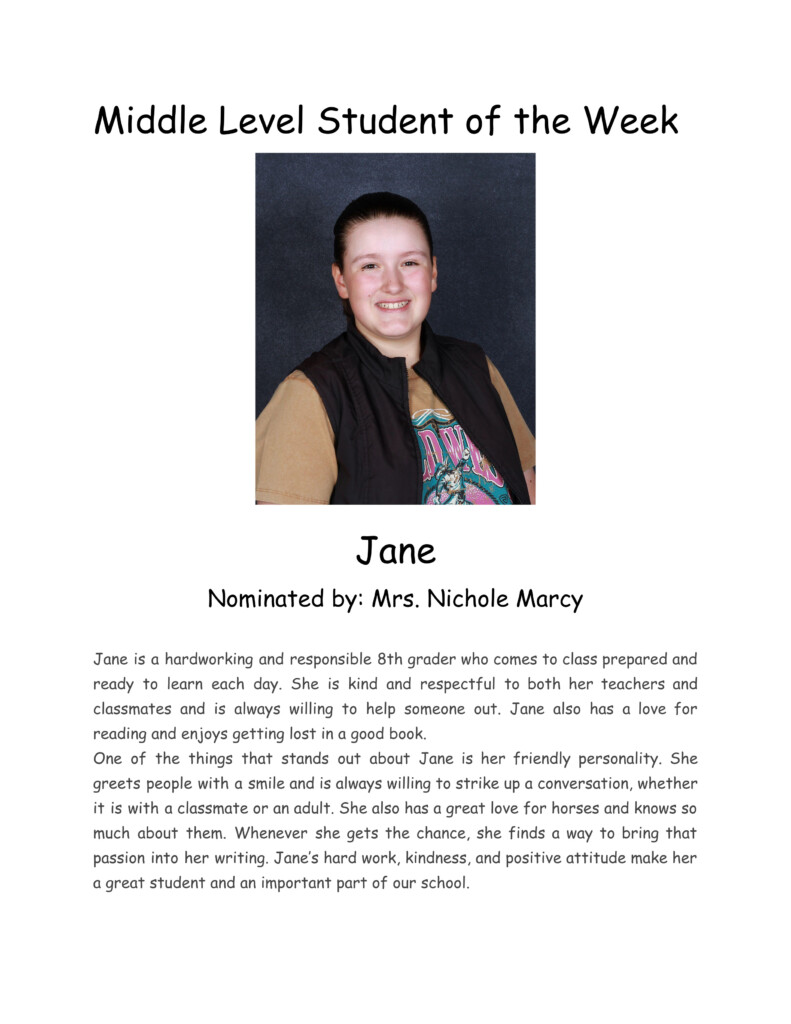Middle Level Student of the Week